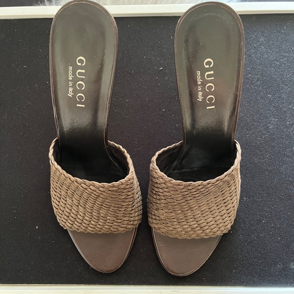 Gucci Brown Woven Fabric Mule Sandals Size 8B - Picture 3 of 10